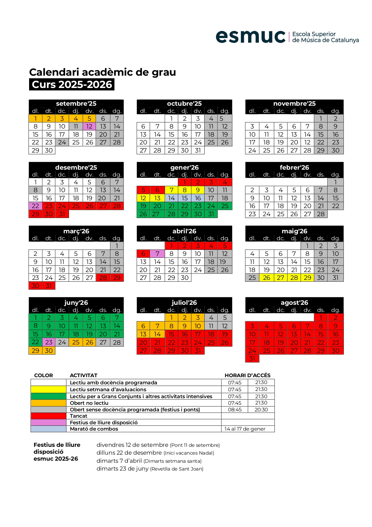 Calendari Acadèmic 2025 26